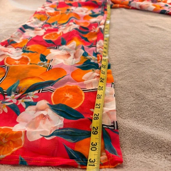 Boohoo Floral Citrus Print Wide Leg Sheer Beach Trousers Tropical Summer Sz 12 - Picture 5 of 12